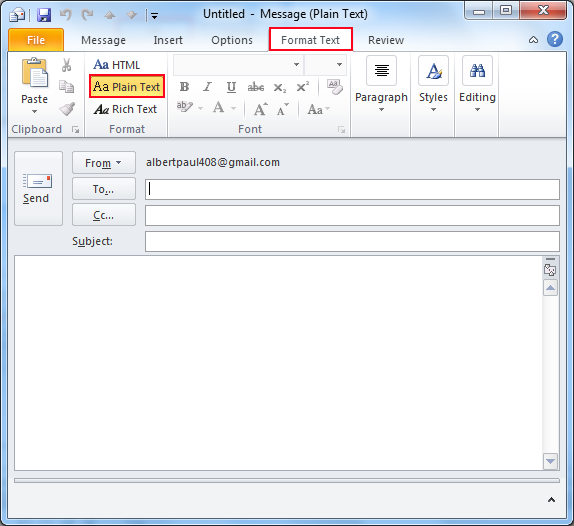 Receive Plain Text Only In Emails Set Outlook Account