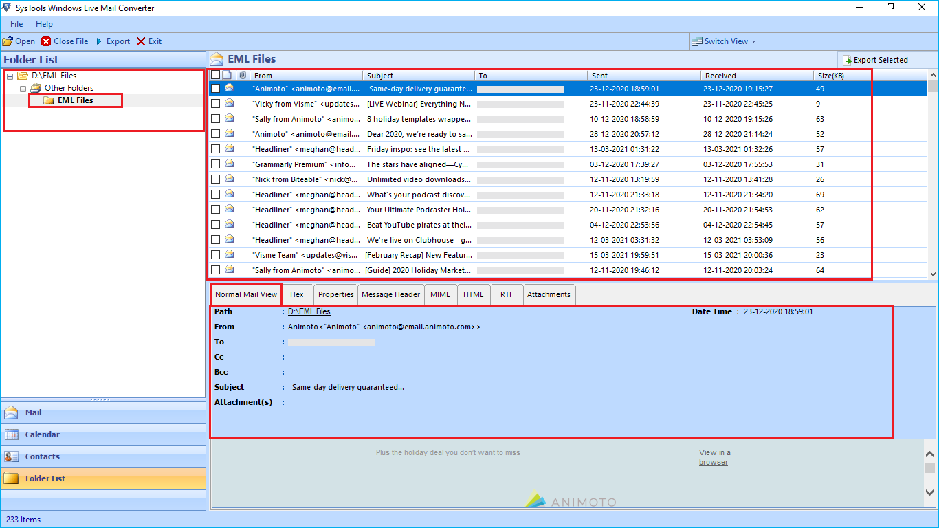 view eml files in multiple styles