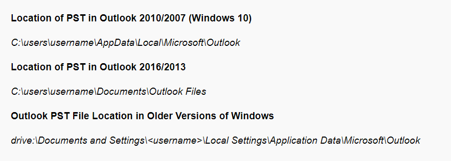 location of pst file