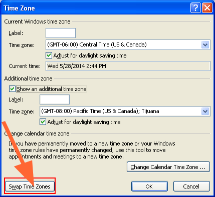 click swap time zones