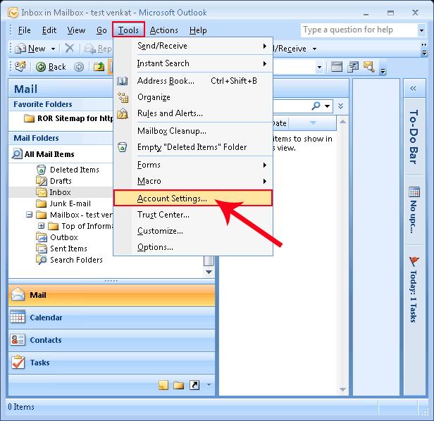 click on tools and click on account settings