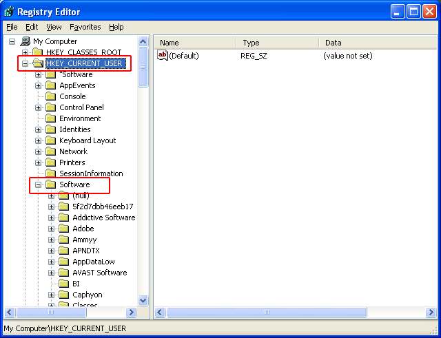 click on hkey current user and software