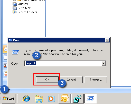 type regedit on run command to get notification alert