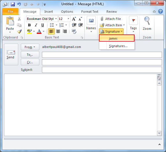 excel vba add signature to outlook email