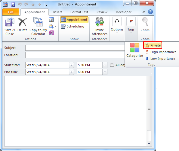 Set Appointment Private In Outlook 2003 2007 And 2010