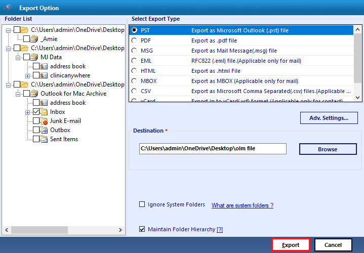 OLM to PST Conversion Tool