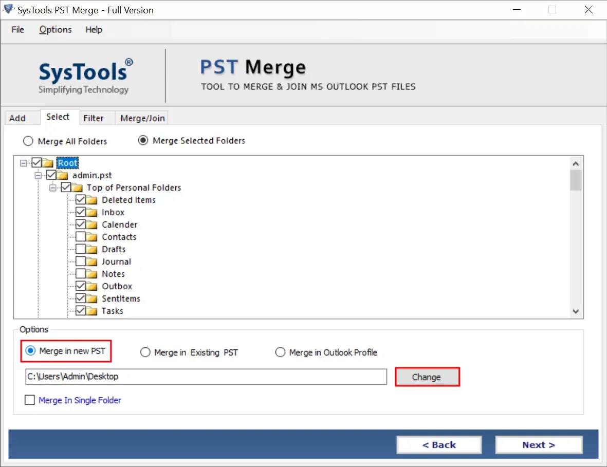 Options to Merge PST Files